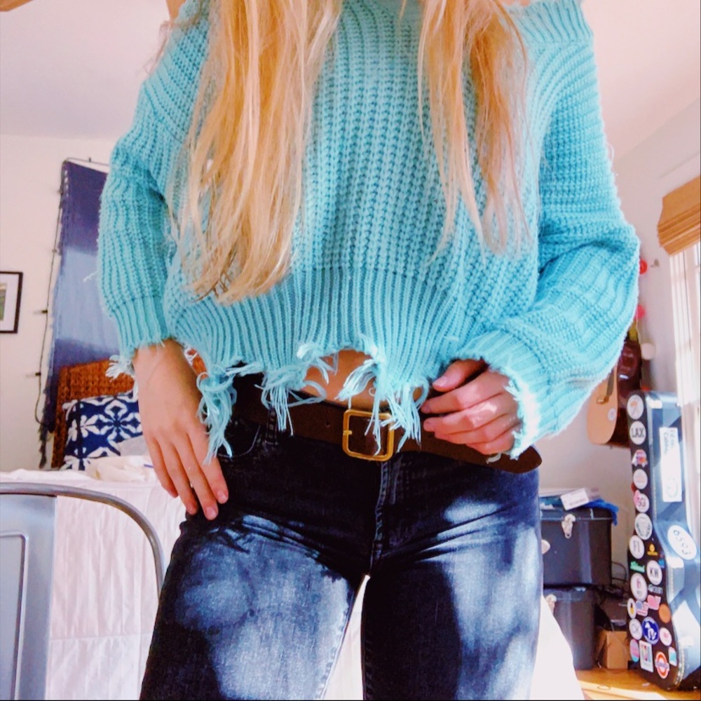 Distressed Mint Green Sweater